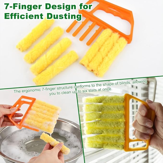 5Pcs Blind Cleaner Duster Tool Window Blind Cleaner,7 Fingers Dusting Cleaners and Air Vent Cleaners for Blinds,Air Conditioner Vents,Fans Vents,Detachable and Washable(Yellow+Green+Blue)