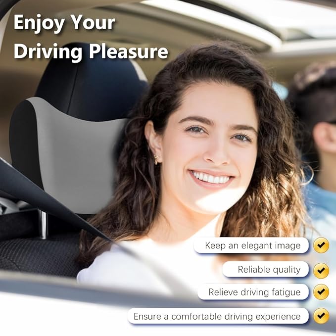 2Pcs Car Neck Pillow, Ultra Comfortable Car Headrest, Ergonomic Car Headrest Pillow, Relieve Driving Fatigue and Maintain Correct and Comfortable Sitting Posture, Suitable for Driving (Grey)