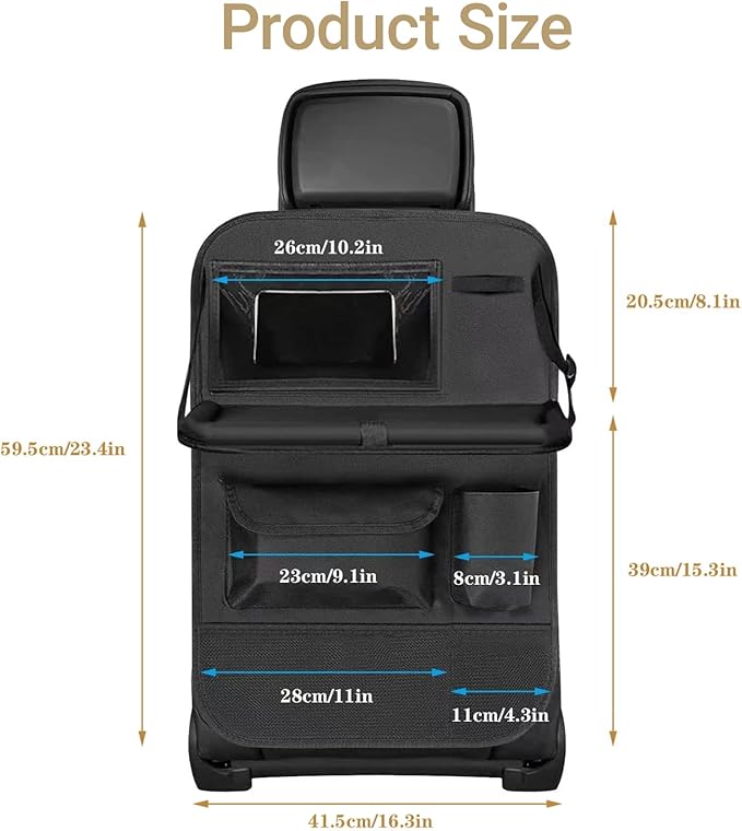 4-Pack Black Car Backseat Organizer, 10 Storage Pockets and Tablet Holder, Back Seat Organizer for Kids, family Road Trip Essentials, Travel Accessories
