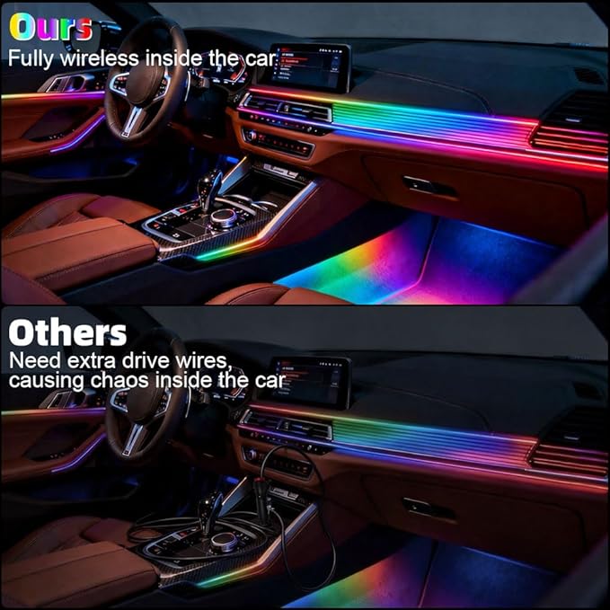 Acrylic Interior Car Ambient Lighting, Interior RGB LED Strip Kit with Music Sync Mode, 55 Inch Length Suitable for Pickup, Trucks, SUV and Large Vehicles (18 in 1)