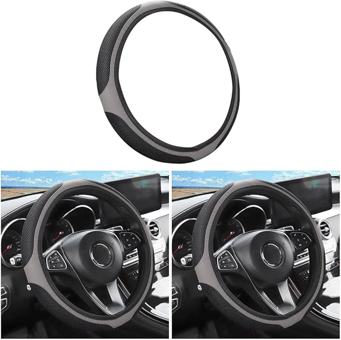 LoyaForba Car Steering Wheel Cover, Universal 14.5-15 Inch, Soft Anti-Slip Neoprene Protector for Steering Wheel, Breathable Odorless and Elastic Stretch, Car Accessory for SUV, Van, Truck (Gray)