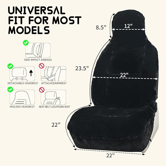 Aegis Cover Premium Australian Merino Sheepskin Car Seat Cover, Easy-Install Summer & Winter Universal Fit for SUV Truck Sedan Most Vehicles (FS-Black)