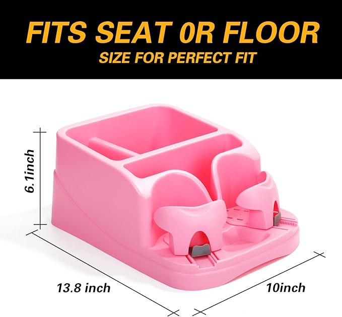 Big Plastic Console for Cars, Trucks, Minivans, SUVs with 2 Adjustable Drink Cup Holders pad Book Holder, Back Bench and Front Seat or Floor Middle Console Universal Vehicle Organizer Pink