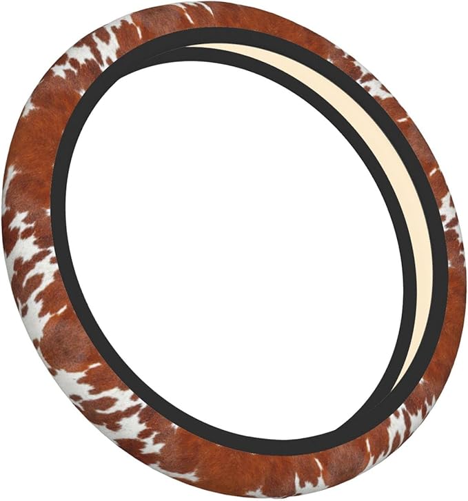 Brown Cow Print Auto Car Steering Wheel Cover Universal 15 Inch Neoprene Interior Decor Protection Accessories