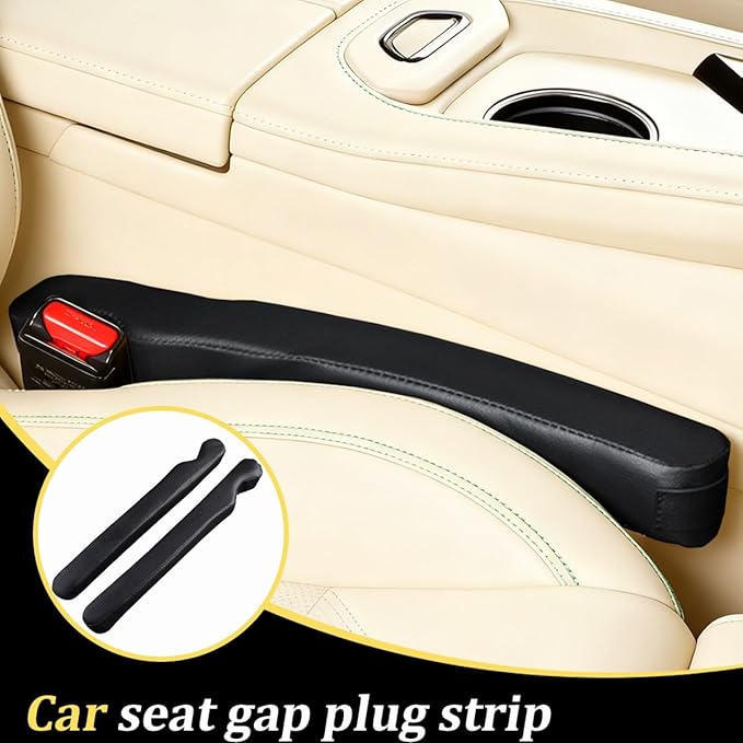 2PCS Car Seat Gap Filler, Microfiber Leather Vehicle Seat Crevice Plug Blocker to Stop Things from Dropping, No-Drop Automotive Gap Guard Stopper, Universal for Vehicles (Black)