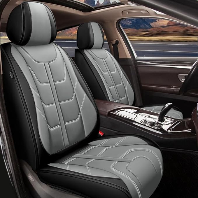 TTX LIGHTING Car Seat Covers fit for Ford Focus 2009-2018 Full Set: Premium Leather Automotive Seat Cover with Airbag Compatible Waterproof (5 Seats, Black & Gray)