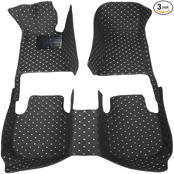 KaiLaiCarCustom Automotive Car Floor Mats for 99.99% Sedan SUV Sports Car Men Women Protection Full Coverage Pads Anti-Slip Leather Floor Lining (Black Mat Beige Line, A - Diamond)