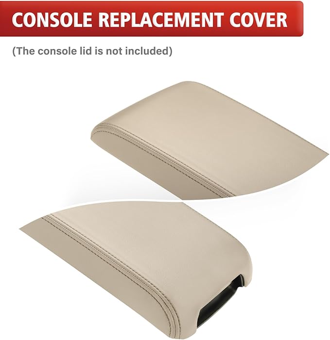 KBH Center Console Armrest Cover Upholstery for Toyota Camry 2012 2013 2014 2015 2016 2017, Vinyl Leather Middle Console Replacement Covering, Ivory Tan (Leather Part Only)