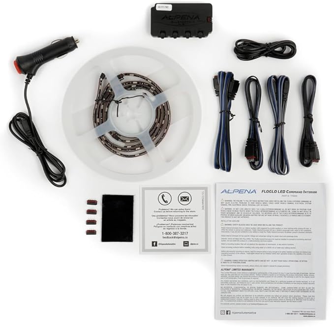 Alpena - FloGlo Interior Bluetooth LED Strip Lights for Cars, Flowing Ambient Lighting Car Interior Stips, Multi-Colored Car Interior Lights, Comes with Downloadable App for Custom Presets, 48 inches