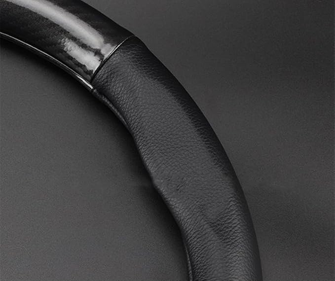 ZHOL Steering Wheel Cover, Universal 15 Inch Fashion Sport Microfiber Leather Carbon Fiber Auto Car Steering Wheel Cover for Men, Anti-Slip Car Interior Accessories, Black