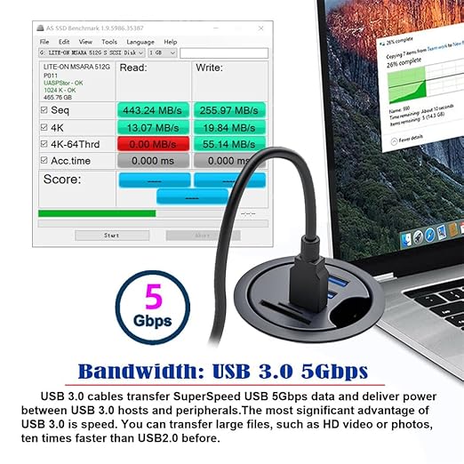 Xiwai USB 3.0 Hub Splitter, SD TF USB-C 2 Port USB Multiport Expander High Speed Type C Data Port 60mm Desk Grommet Dock Station Micro-SD Card Reader Interface for PC Desk Desktop