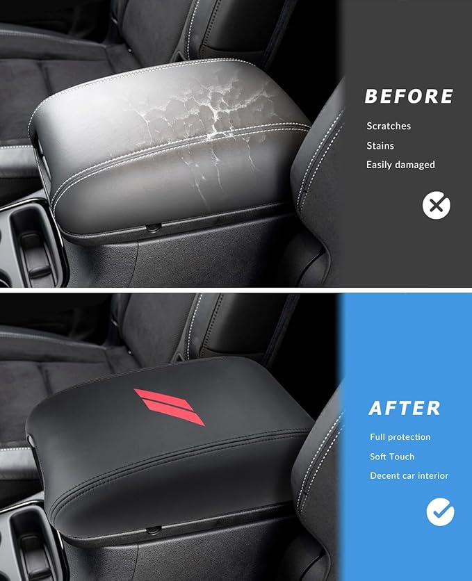 INTGET Car Rear Armrest Cover for Dodge Durango Accessories 2011-2023 Leather Middle Center Console Arm Rest Box Lid Seat Protector Cushion Saver (Black Stitches, 2011-2023)