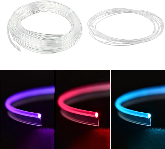 Fiber Optic for Car Interior Light, 197 Inch 3mm Transparent Skirt Side Glow Light Guide Cable, Car Ambient Lighting Extension Fiber Optic with Skirt