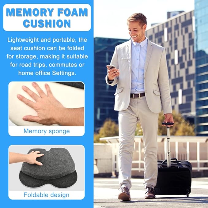 Memory Foam Seat Cushions for Office Chair, L-Shaped Integrated Seat Cushion with Back Support, Seat-Cushion for Tailbone Protection fo-r Long Sitting & Driving(Color:Grey)