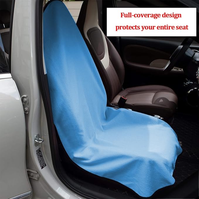 Car Towel Seat Cover, Performance Microfiber Washable Non Slip Vehicle Front Seat Covers, Sweatproof Automotive Interior Chair Protectors, Universal for SUV Automobile Truck (Light Blue)
