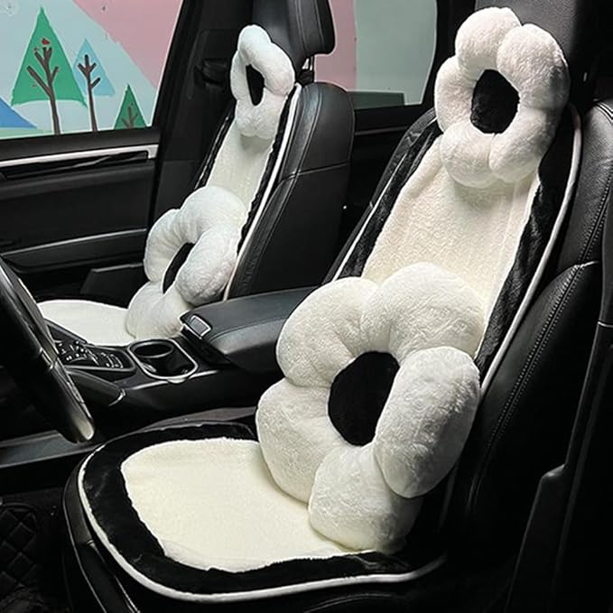 4 Pack Plush Flower Car Headrest Pillow and Lumbar Support Pillow Soft Comfortable Car Headrest Pillow Cute Car Accessories for Car Driving Cute Neck Pillows for Driving Car Decor