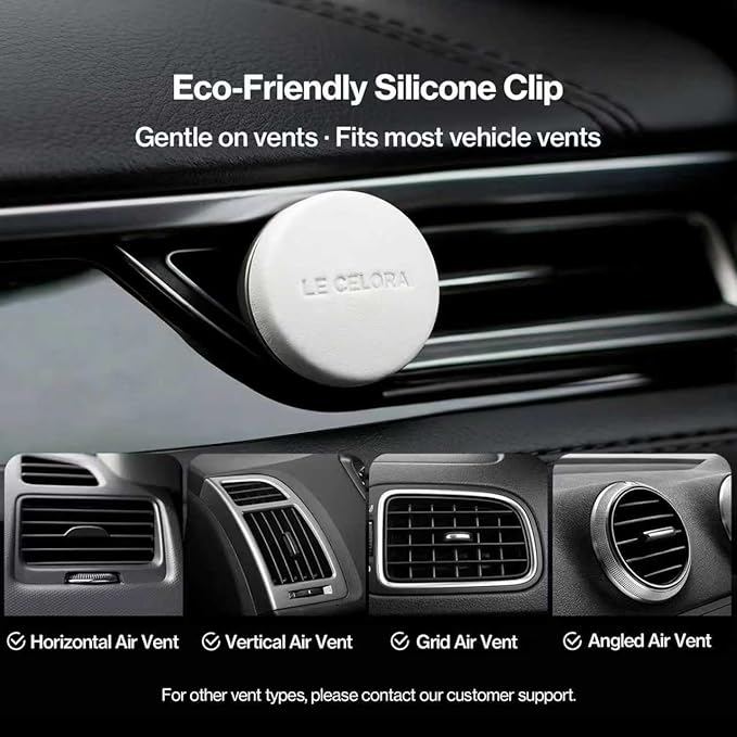 LECELORA Luxury Car Vent Air Freshener, Auto Leather Aroma Diffuser Waterless Car Fragrance, 6 Refillable Scents with 180 Days Free, Elegant Gift for All Holidays-Coco Nuage