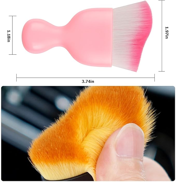Blilo Car Interior Detailing Brush with Dust Cover, Auto Soft Hair Cleaning Brushes, Scratch Free Curved Dirt Collectors, for Vehicle Dashboard Air Conditioner Vents Leather(Pink/Red)