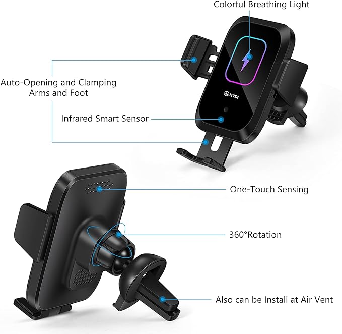 Piosoo Wireless Car Charger-Cup Holder Phone Mount,Automatic Infrared Smart Sensor Clamping Qi 15W Fast Universal Adjustable Cell Phone Wireless Charging Air Vent Cradle