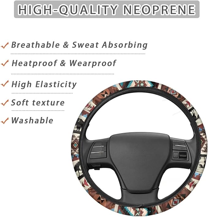 SEANATIVE Aztec Horse Yak Vehicle Steering Wheel Cover Universe Space Universal Stretch Wrap Covers Auto Accessiores 15 inch fit Most Car Van Truck Sedan