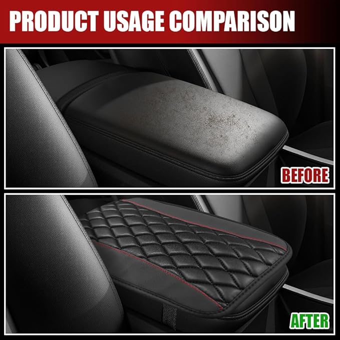 Car Center Console Cushion Pad, Armrest Cover for Car, Leather Waterproof Armrest Seat Box Cover, Auto Accessories Comfortable Arm Rest Box Cushion Pad for Most Vehicles (Black)
