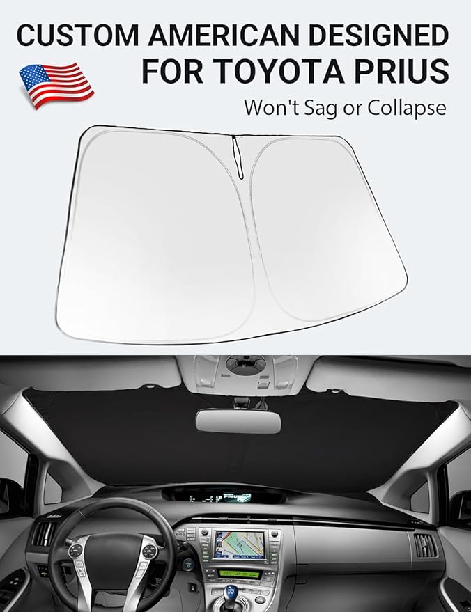 Proadsy 2025 Upgrade Windshield Sun Shade Custom Fit 2010-2015 Toyota Prius Foldable Front Sunshade Protector Sun Visor Blocks UV Rays Keep Car Cooler