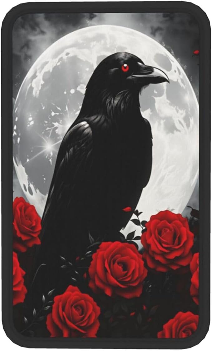 Gothic Raven Moon Red Roses Car Handrail Box Cushion Armrest Cover Auto Center Console Pad Car Decor 12.6X7.5 in