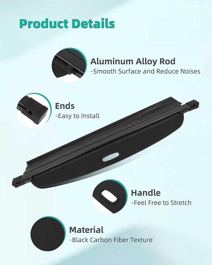 SCITOO Cargo Cover 2022-2024 Fit for Hyundai Tucson 1.6L 2022-2024 Fit for Hyundai Tucson 2.5L Upgraded Retractable Rear Trunk Cover with Aluminum PVC&Plastic