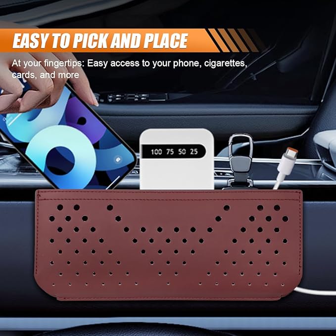 Car Seat Side Pocket Organizer, Multifunctional Mini Console Storage Bag for Phone, Keys, Sunglass, Wallet, PU Leather Tray Pouch Car Organizer Accessories for Seat, Door, Window, Console (Red)