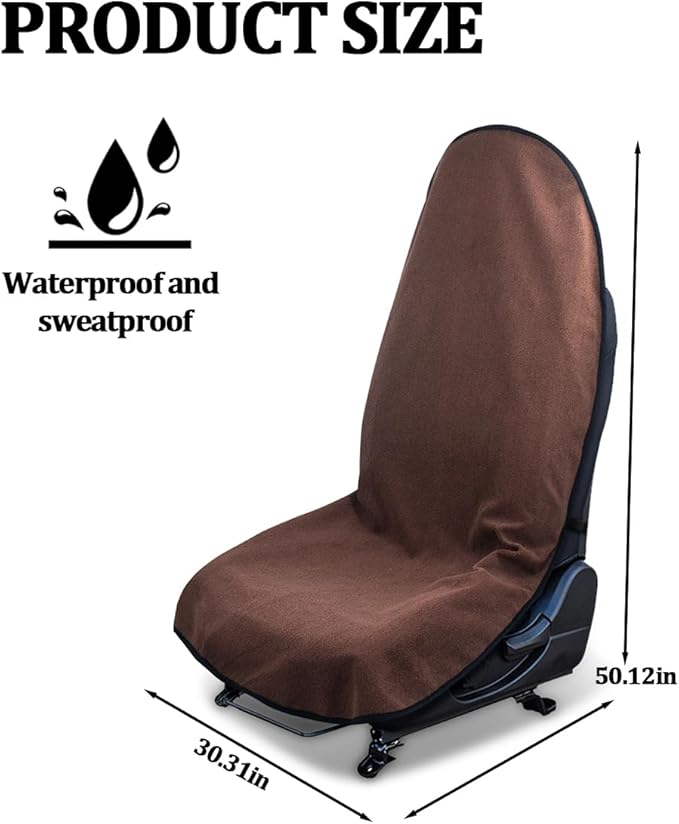 Car Towel Seat Cover, Performance Microfiber Washable Non Slip Vehicle Front Seat Covers, Sweatproof Automotive Interior Chair Protectors, Universal for SUV Automobile Truck (Brown)