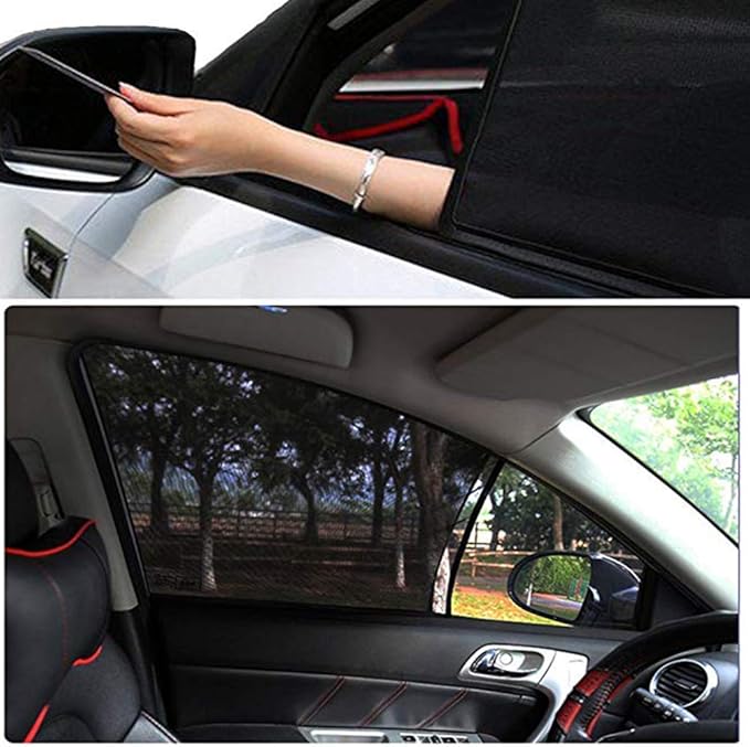 Car Front Window Sun Shade - 2 Pack Breathable Mesh Side Window Shade Sunshade UV Protection for Driver Family Pet on Front seat, Curtain with Two Holes to See Rearview Mirror, Size M