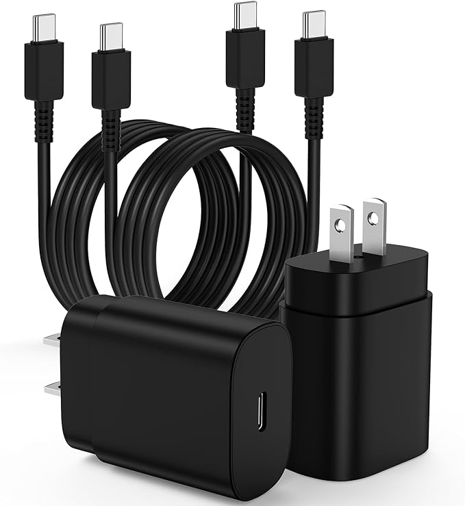 2Pack 25W USB C Charger for Samsung Galaxy S24 Ultra, Super Quite Fast Charging Type C Block with 3FT C to C Cord for Samsung Galaxy Tab S9 S8 S23 Ultra S22 Ultra S23 S22+ S22 S21 Note 10 Plus 20