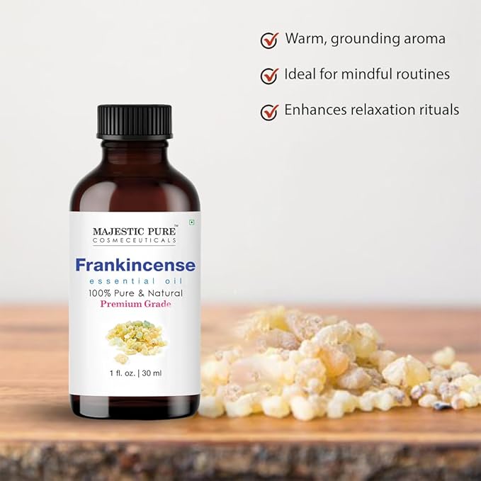 Majestic Pure Essential Oil with Glass Dropper - 100% Pure and Natural - Essential Oils for Diffuser, Aromatherapy, Soap and Candle Making, Frankincense Essential Oil, Frankincense Oil, 1 Fl Oz