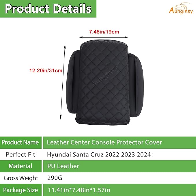 Aunginsy Leather Center Console Protector Cover Compatible with Hyundai Santa Cruz 2022-2026, Car Center Console Armrest Seat Box Cover Cushion Lid Protector Pad Waterproof Anti-Scratch Accessories