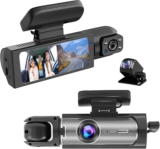 Dashcam Front and Rear Inside,Car Camera Dash Cam for Cars,Driving Recorder with IR Night Vision,Loop Recording,Wide Angle Lens,3.16 Inch IPS Screen,Parking Mode (Silver Gray)