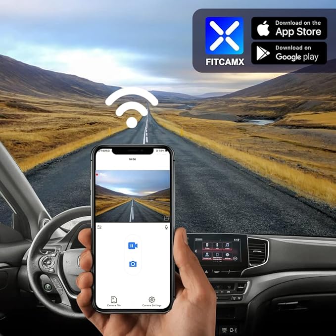 Fitcamx 2K Dual Dash Cam for 2017-2025 Honda Ridgeline RT RTS RTL Trail Sport Black Edition (DZ-0337), OEM Look, Front 1440P+Rear 1080P Video, WiFi & APP, Loop Recording, G-Sensor, Easy to Set, 64GB