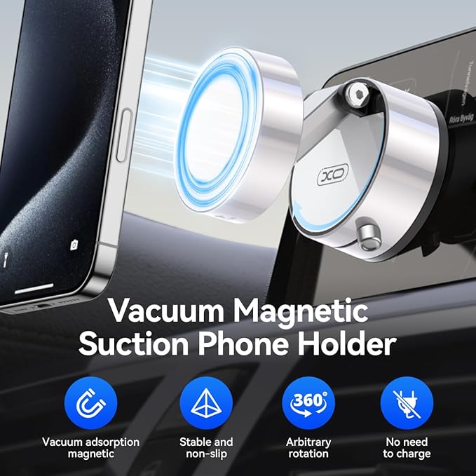 Vacuum Magnetic Suction Phone Holder,Upgraded 360° Adjustable Suction Cup Car Phone Mount,Hands-Free Cell Phone Holder for Car/Gym/Mirror/Smooth Surface,Compatible with iPhone 16/15/14/13/12 （white)