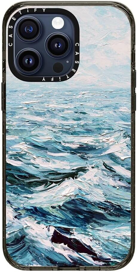 CASETiFY Impact Case for iPhone 15 Pro Max [4X Military Grade Drop Tested / 8.2ft Drop Protection/Compatible with Magsafe] - Paint Prints - Deep Blue Sea - Clear Black