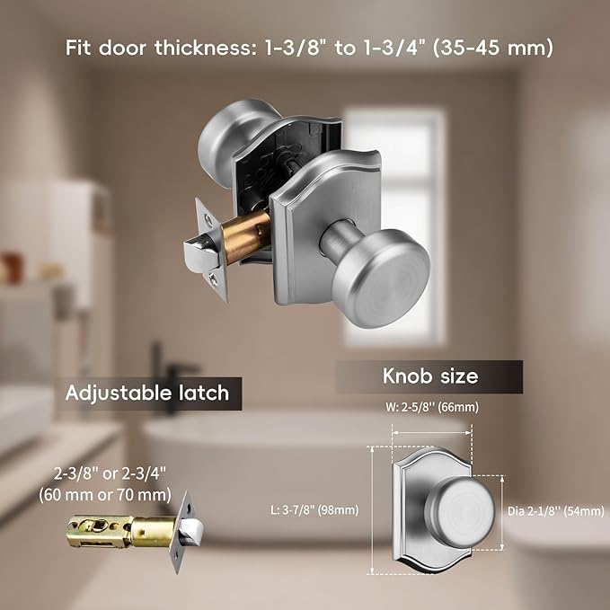 Interior Pismo Doorknobs for Hall, Brushed Nickel Door Knobs with Camelot Trim, Heavy Duty Door Handle