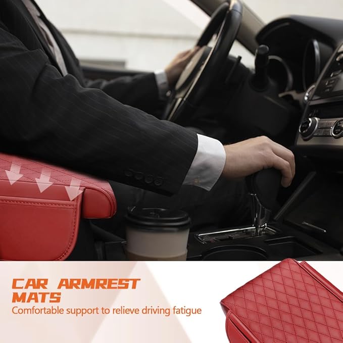 Car Center Console Cover, Napa Leather Car Armrest Cushion with Side Pockets, Memory Foam Auto Armrest Seat Box Mat, Universal Interior Armrest Protective Cover Accessories for Most Vehicle