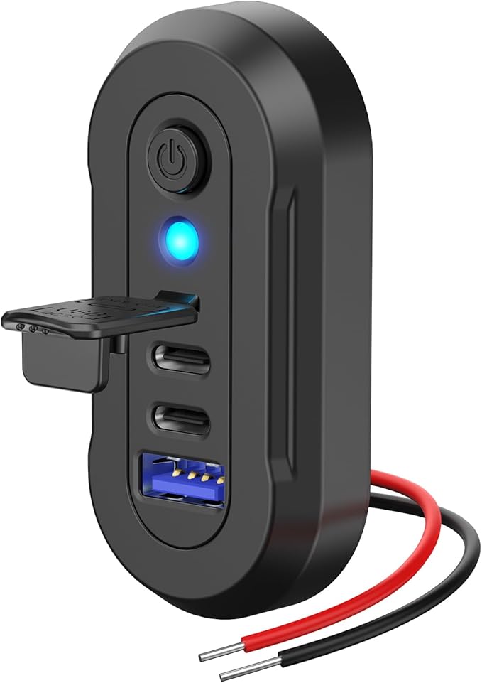 12V USB Outlet RV 3 Ports, Dual PD 30W and Quick Charge QC3.0 Car Socket Charger with Blue Indicator Light and Switch, Car USB Panel Wall Surface Mount Charging Accessories for Marine Bus Boat ATV