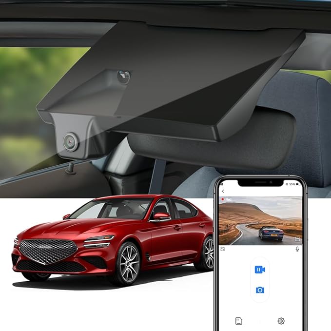 Fitcamx 4K Dash Cam Suitable for Genesis G70 2019-2026 (Part No Ends with #G9600), OEM Factory Look, UHD 2160P Video, Built-in WiFi & APP, Loop Recording, Gravity Sensor, Plug & Play, 64GB Card