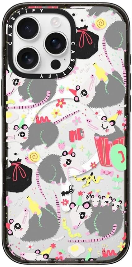 CASETiFY Impact iPhone 16 Pro Max Case [Slim/Compatible with Magsafe / 8.2 ft. 4X Military Grade Drop Protection] - Opossum Symposium - Clear Black