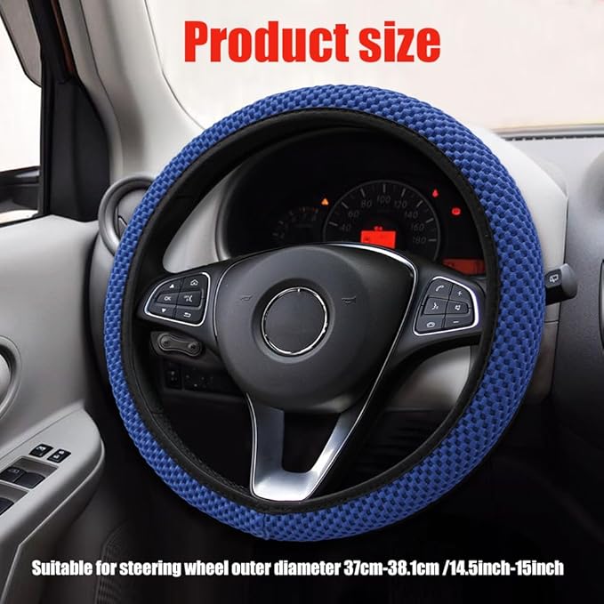 Elastic Stretch Steering Wheel Cover, Car Wheel Cover, Universal 15 Inch Car Steering Wheel Protector, Interior Accessories Microfiber Breathable Ice Silk Steering Wheel Covers for Car (Blue)