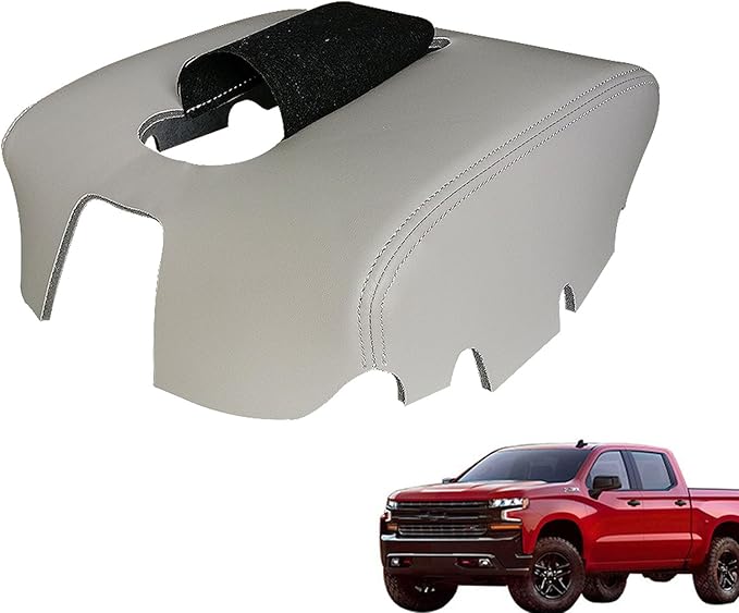 Center Console Armrest Cover Replacement for Chevy Silverado 1500 Accessories GMC Sierra 2500 3500 2014 2015 2016 2017 2018, Gray PU Leather Middle Console Cover(only Leather Part)