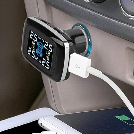 Car TPMS Kit, Universal Car Intelligent TPMS Cigarette Lighter Tire Pressure Monitoring System with 4 Internal Sensors