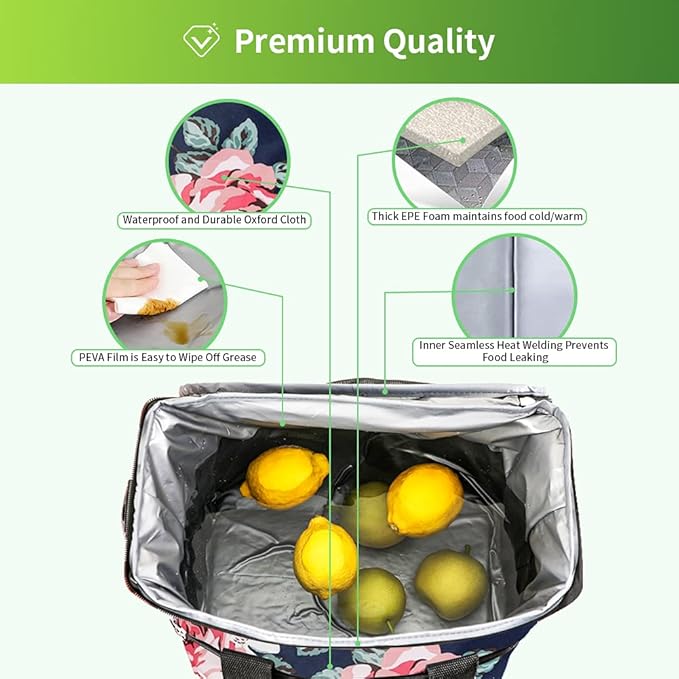 Iknoe Large Cooler Bag Collapsible 24 Can Insulated Leakproof Lunch Cooler Tote with Multi-Pockets for Adult Insulated Thermal Bag for Beach, Picnic, Office Work (Flower)