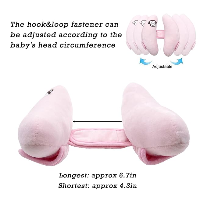 Adjustable Head Neck Pillow for Infant Car Seat, Portable Baby Travel Pillow for Stroller, Banana Shape Headrest Support Pillow, Comfortble Toddler Neck Pillow for Pushchair,Swing, Light Pink