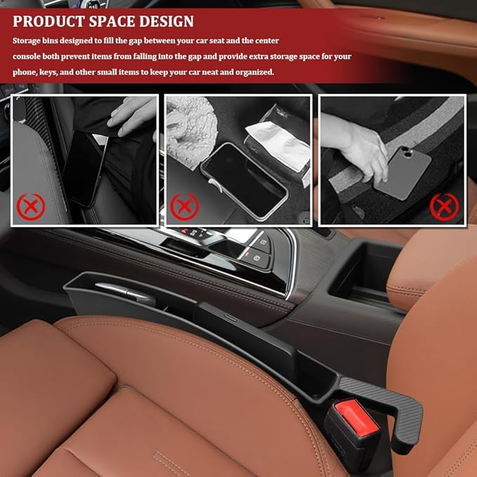 2PCS New Car Seat Gap Filler with 2 Storage Areas, Stylish Car Seat Gap Storage for Stabilizing Phone, Keys Wallet, Universal Car Seat Gap Filler Organizer for Women Men (Black)