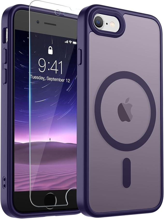 SUPFINE Magnetic for iPhone SE Case 2022 (3rd)/2020 (2nd), iPhone 8 Case (Compatible with MagSafe) (Military Grade Drop Protection) Slim Translucent Matte Phone Case, Dark Purple